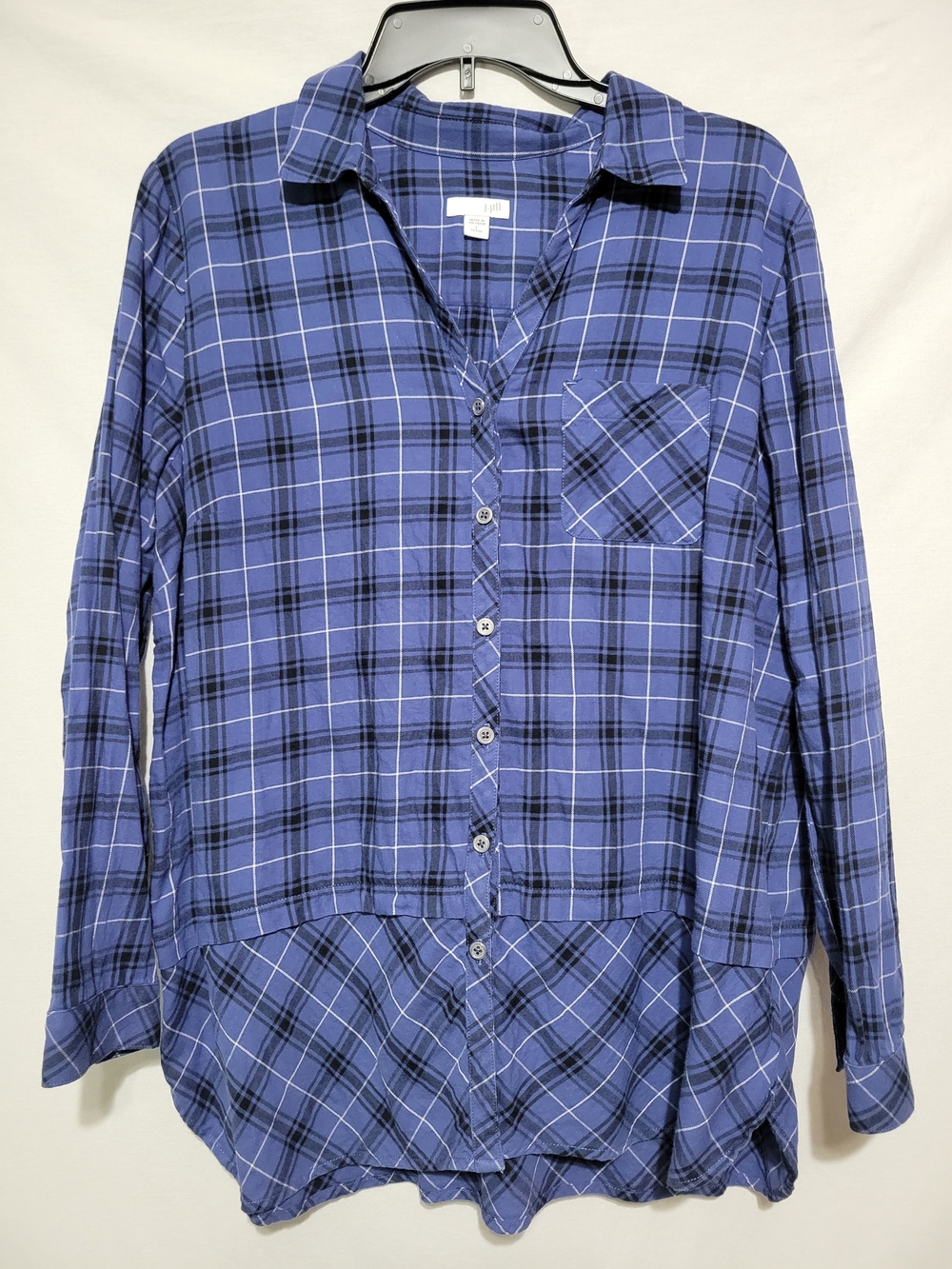 Women's Blue Plaid Button-Front Tunic Top